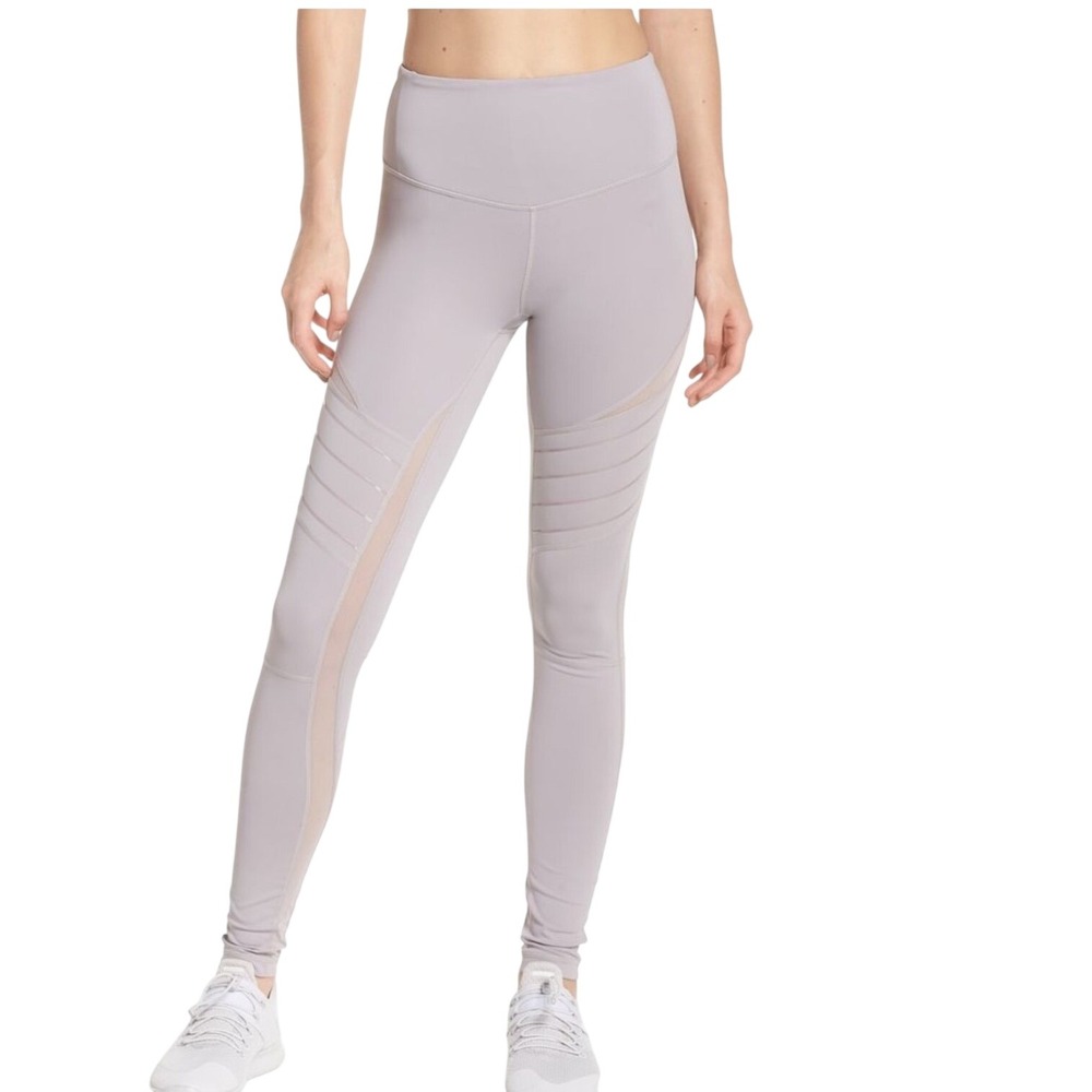 Zella Leggings Womens L Moto Lavender Gray Mesh Ribbed EUC